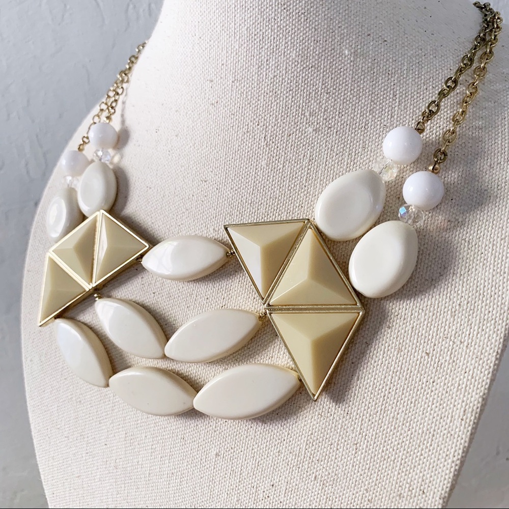Francesca’s Collections Ivory Beaded Bib Statement Necklace, Costume Jewelry